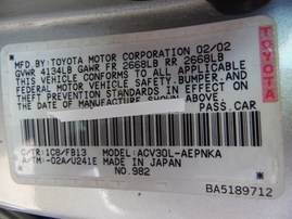 2002 TOYOTA CAMRY LE SILVER 2.4L AT Z18207
